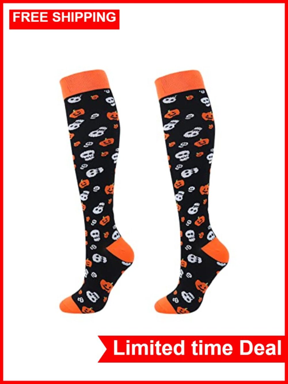 Compression Knee High Socks Women Skeleton Skull Fun Halloween Cosplay